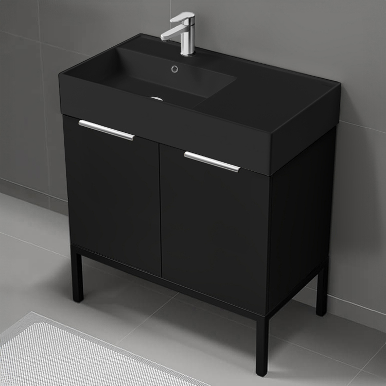 Bathroom Vanity Modern Black Bathroom Vanity, 32 Inch, Chrome Handles, Free Standing Nameeks DERIN735